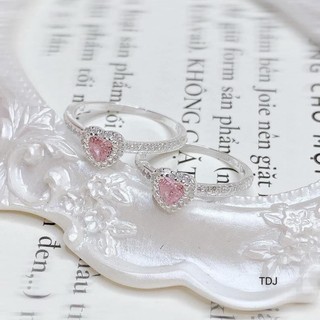 nhẫn trái tim đính đá HỒNG , hàng dày dặn , bạc cao cấp - jena sliver