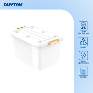 Thùng vuông 30-bánh xe DUY TÂN nhựa PP, thùng nhựa lưu trữ đa năng có bánh xe, quai xách 2 bên