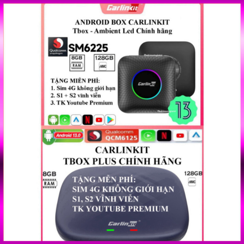 Carplay Android Box ô tô Carlinkit Tbox Ambient Led Qualcomm 6225, Tbox ...