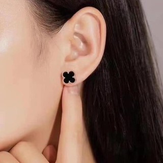 bông tai cỏ 4 lá sơn đen may mắn , bạc ta - jena sliver