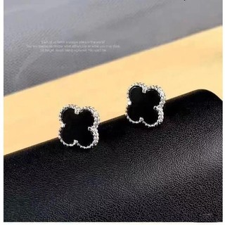 bông tai cỏ 4 lá sơn đen may mắn , bạc ta - jena sliver