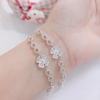 Lắc tay cỏ 4 lá đính đá , hàng dày dặn , bạc 925 - jena sliver