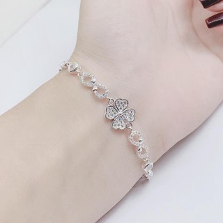 Lắc tay cỏ 4 lá đính đá , hàng dày dặn , bạc 925 - jena sliver