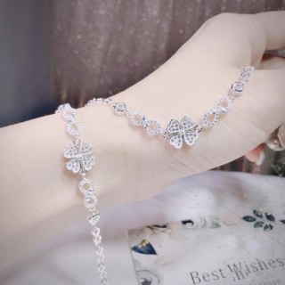 Lắc tay cỏ 4 lá đính đá , hàng dày dặn , bạc 925 - jena sliver