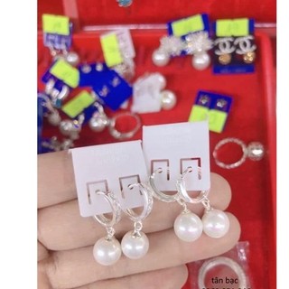 Bông tai nữ , bạc 925 mix hạt ngọc to , tròn đều - jena sliver