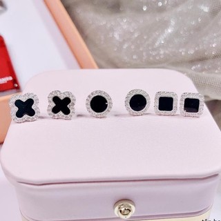 bông tai nữ , sơn đen , bạc ta , viền đính đá - jena sliver