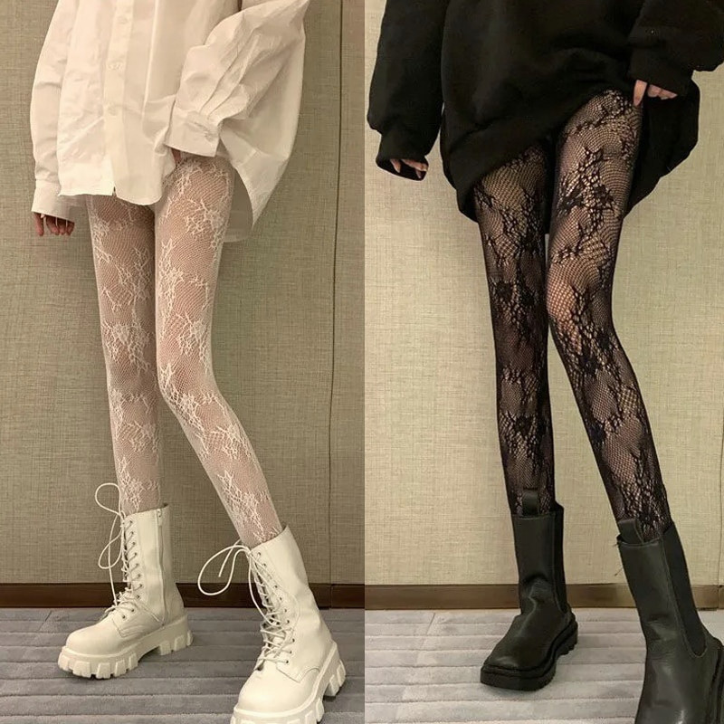 💞Cherry💞 Quần tất lưới phối ren hoa phong cách Lolita quyến rũ cho nữ