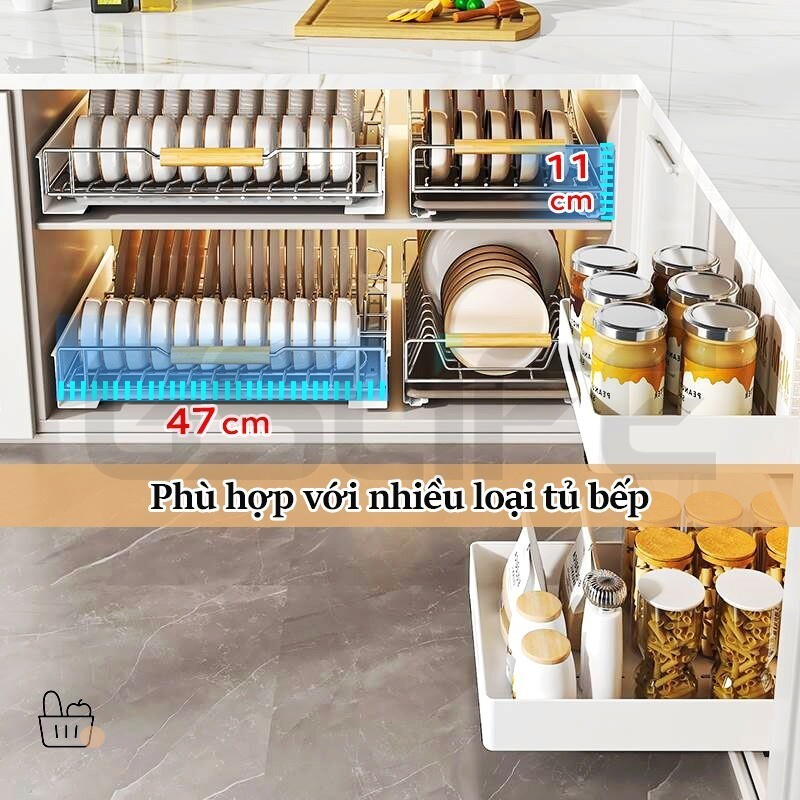 Lifinity Kệ Để Đồ Tủ Bếp INOX, Kệ Đựng Đồ Đa Năng, Kệ Đựng Gia Vị, Có Ray Dẫn Hướng và Keo Dán