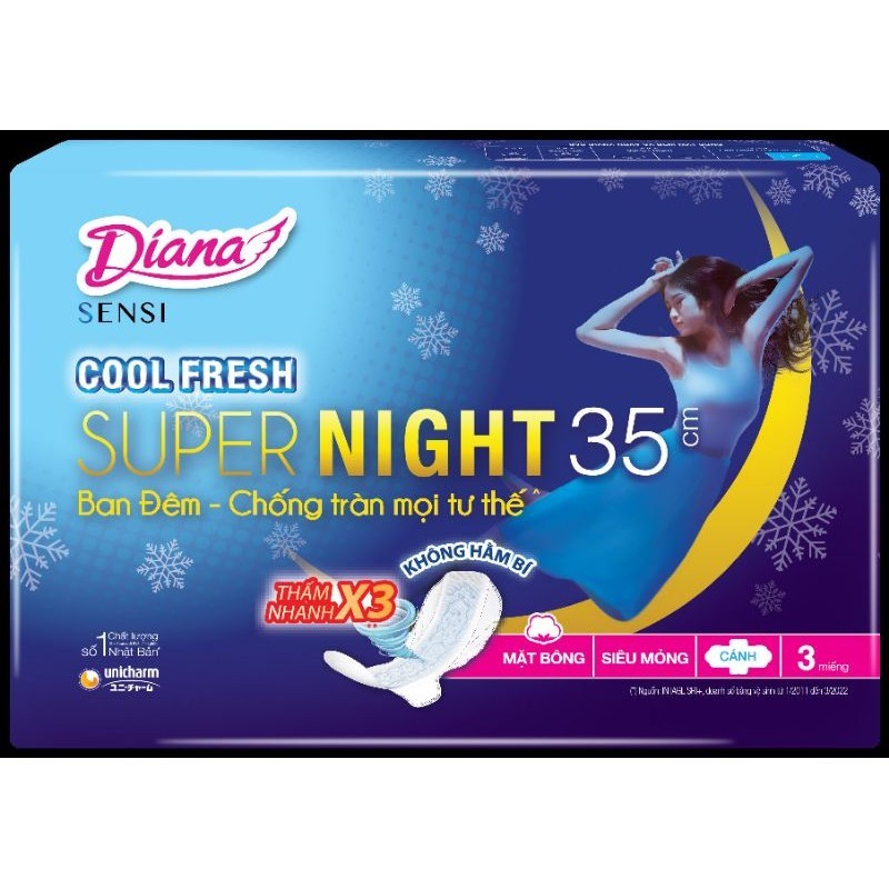 6 gói Băng vệ sinh Diana Đêm sensi cool fresh 35/29cm