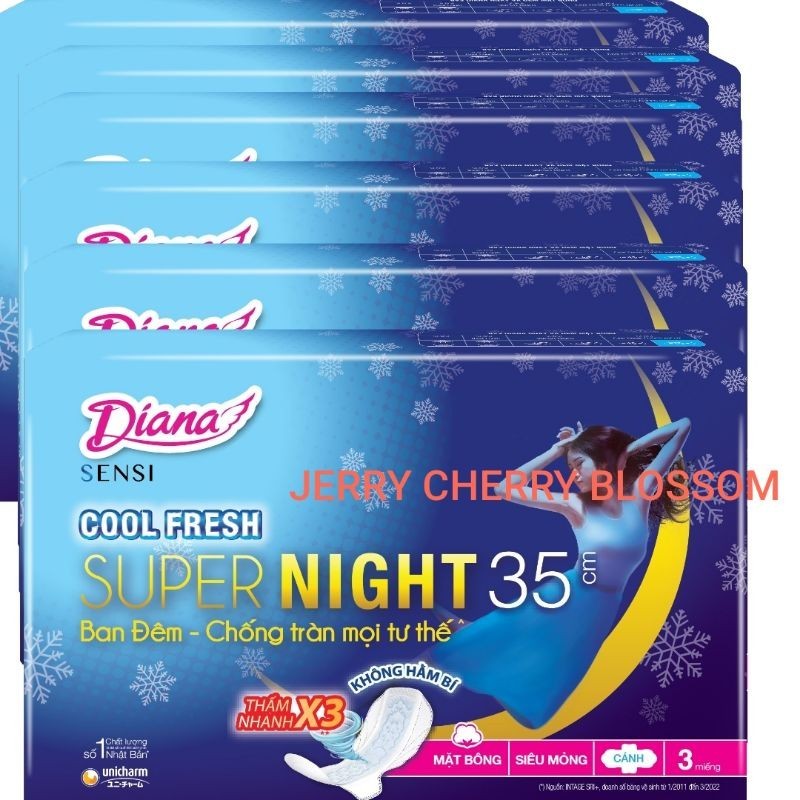 6 gói Băng vệ sinh Diana Đêm sensi cool fresh 35/29cm