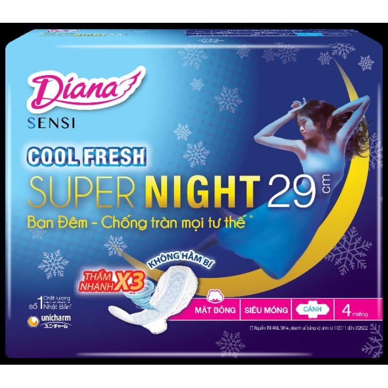 6 gói Băng vệ sinh Diana Đêm sensi cool fresh 35/29cm