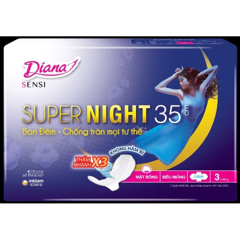 6 gói băng vệ sinh Diana sensi đêm 35/29cm mặt bông mềm mại