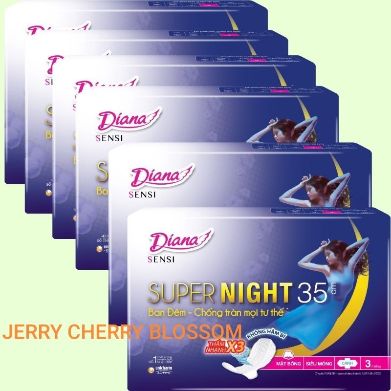6 gói băng vệ sinh Diana sensi đêm 35/29cm mặt bông mềm mại