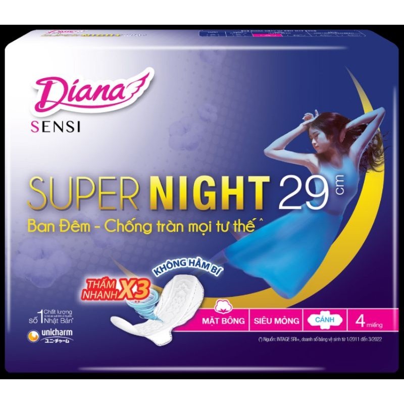 6 gói băng vệ sinh Diana sensi đêm 35/29cm mặt bông mềm mại