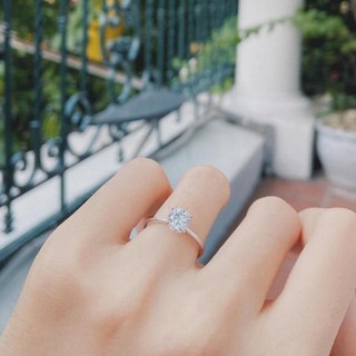 nhẫn viền trơn đá chủ 6li , bạc 925 đính đá cao cấp  - jena sliver
