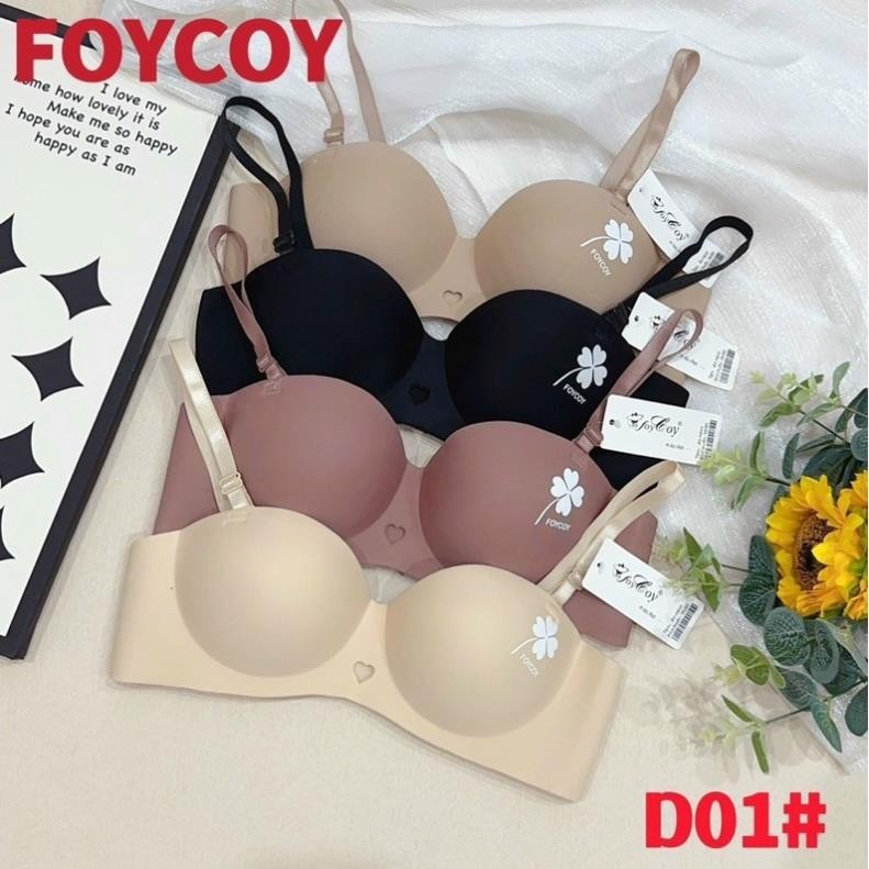Áo Lót Su Muối Tiêu FOCOY Hình CỎ 4 LÁ Nâng Ngực Mút Dày 2Cm - KEM BIKINI(Áo Lót Su Non)