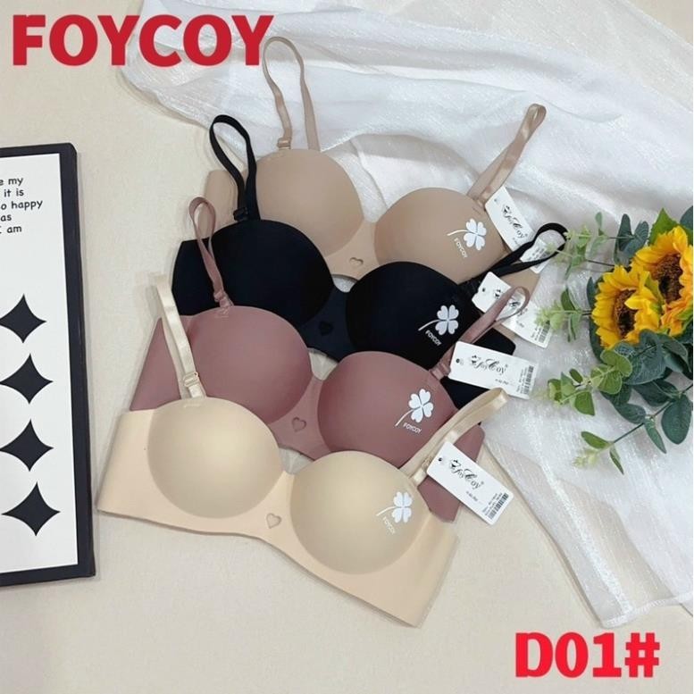 Áo Lót Su Muối Tiêu FOCOY Hình CỎ 4 LÁ Nâng Ngực Mút Dày 2Cm - KEM BIKINI(Áo Lót Su Non)