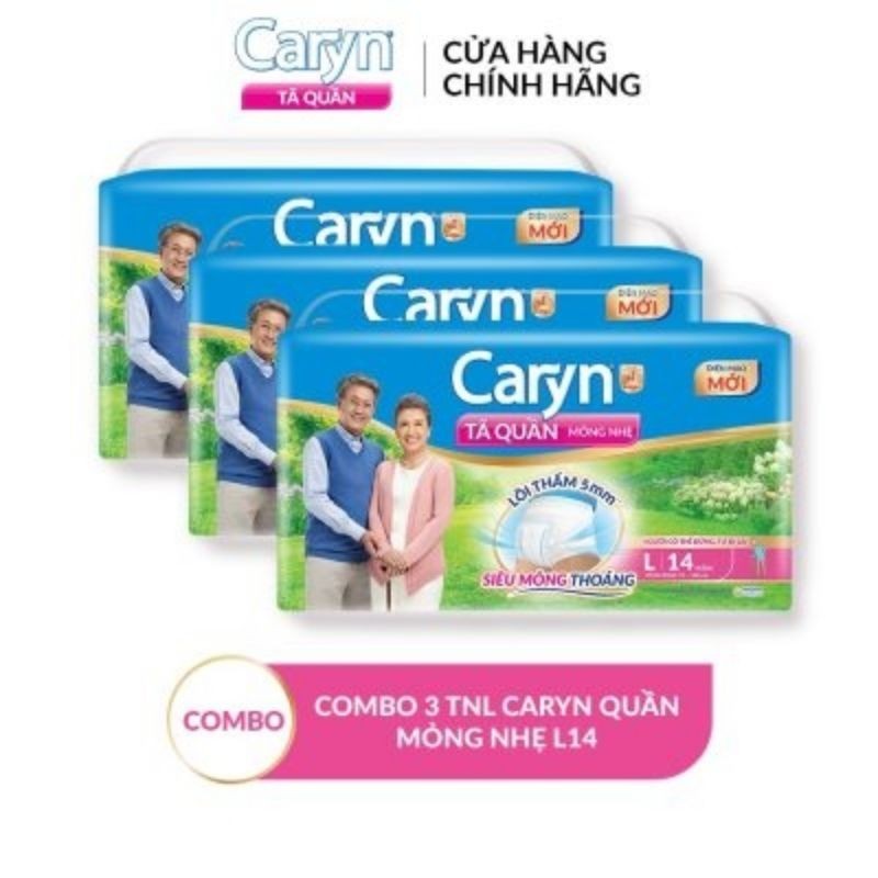 3 gói tã quần Caryn mỏng nhẹ M16, L14, XL12 miếng
