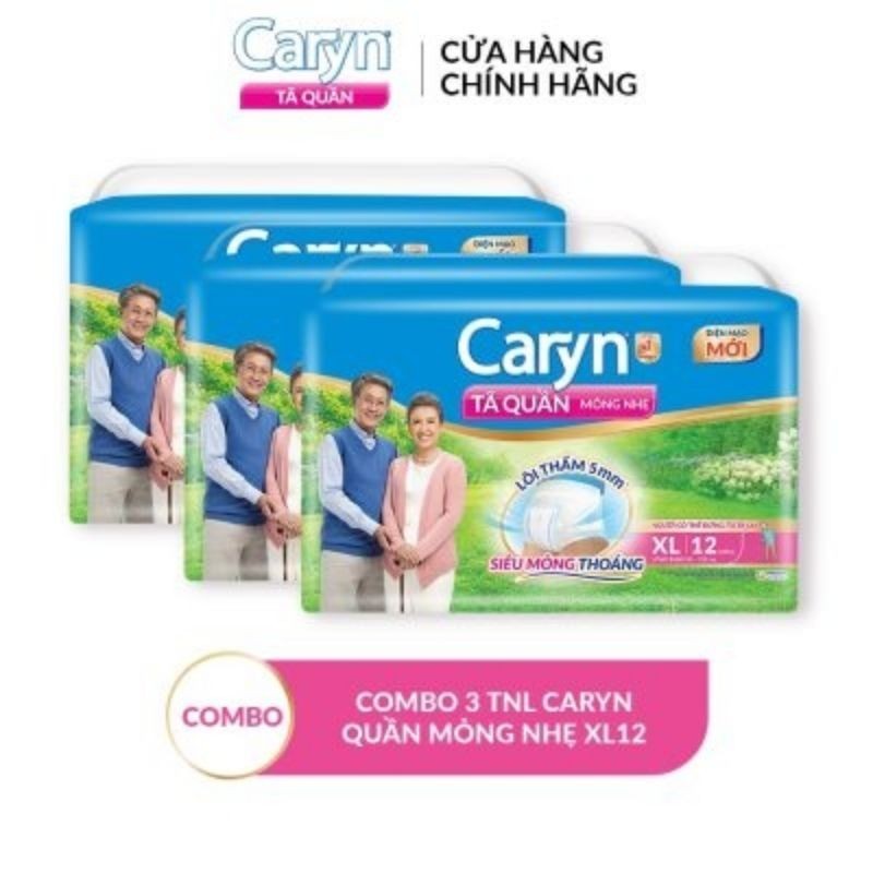 3 gói tã quần Caryn mỏng nhẹ M16, L14, XL12 miếng
