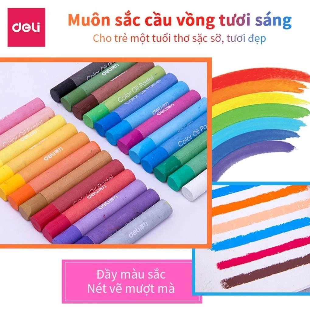Bút Sáp Dầu Cao Cấp Siêu Mịn Deli - 24/36/48 Màu Tươi An Toàn Màu Đậm Đều Cho Học Sinh Họa Sĩ Chuyên