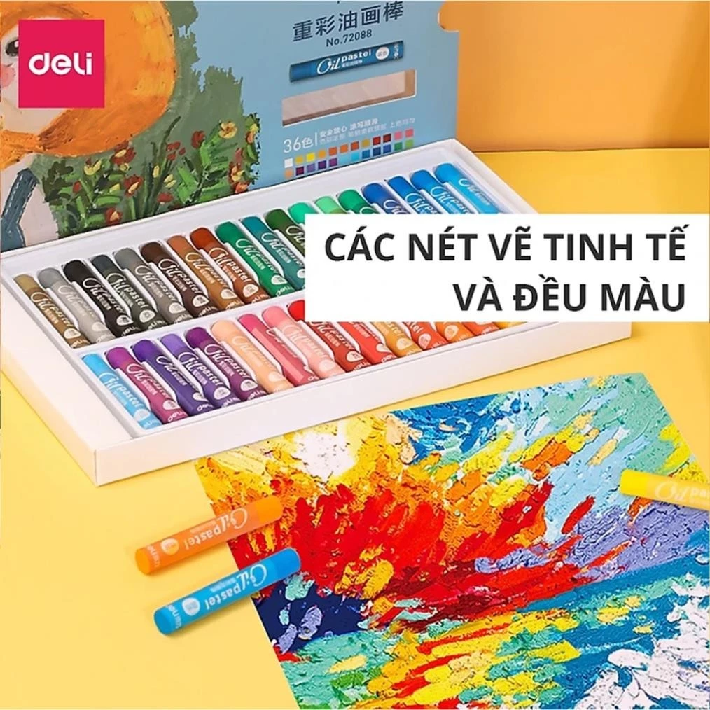 Bút Sáp Dầu Cao Cấp Siêu Mịn Deli - 24/36/48 Màu Tươi An Toàn Màu Đậm Đều Cho Học Sinh Họa Sĩ Chuyên