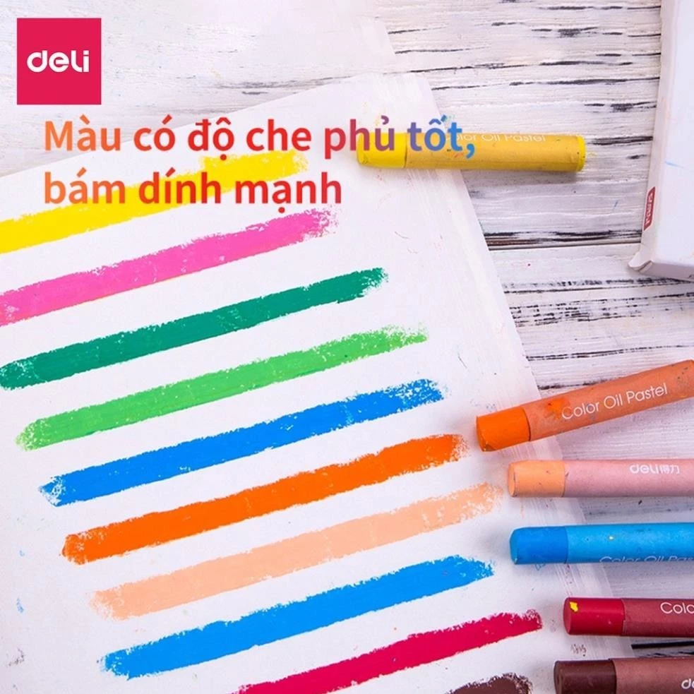 Bút Sáp Dầu Cao Cấp Siêu Mịn Deli - 24/36/48 Màu Tươi An Toàn Màu Đậm Đều Cho Học Sinh Họa Sĩ Chuyên