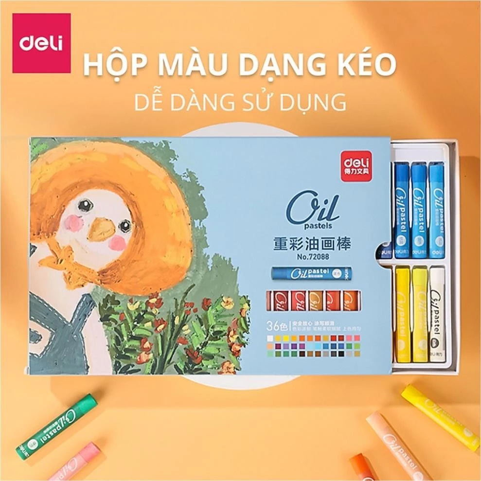 Bút Sáp Dầu Cao Cấp Siêu Mịn Deli - 24/36/48 Màu Tươi An Toàn Màu Đậm Đều Cho Học Sinh Họa Sĩ Chuyên