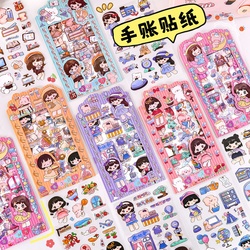 3 Sticker Nhãn Dán Cô Gái Hoạt Hình 4 Tấm