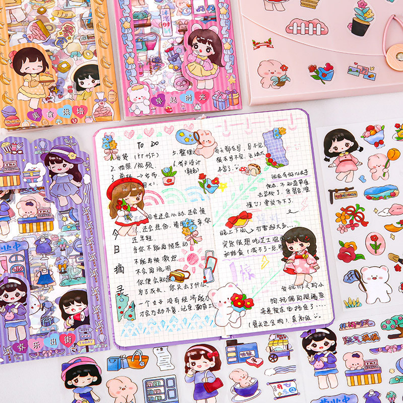 3 Sticker Nhãn Dán Cô Gái Hoạt Hình 4 Tấm