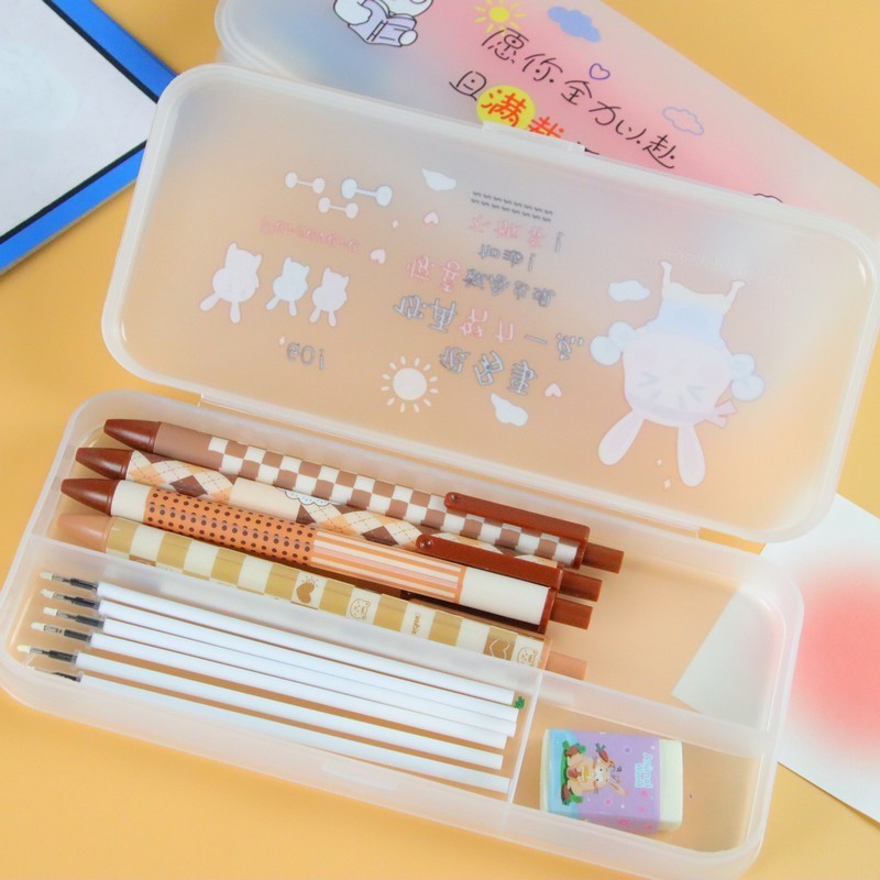 Hộp Bút Nhựa 3 Ngăn Học Tập Dễ Thương - Bách hoá Thỏ Hồng