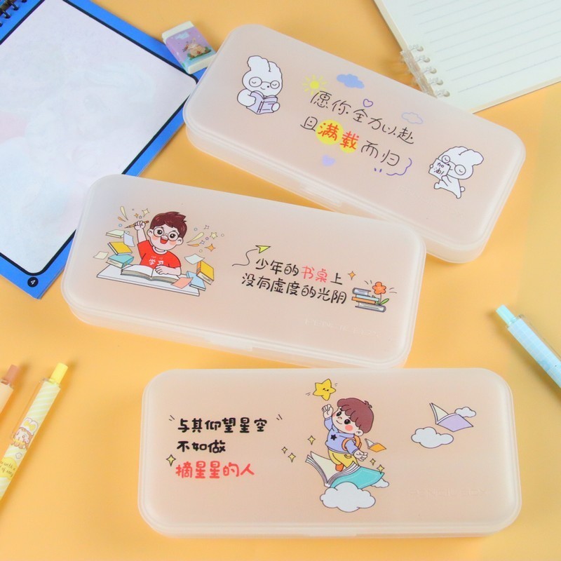 Hộp Bút Nhựa 3 Ngăn Học Tập Dễ Thương - Bách hoá Thỏ Hồng