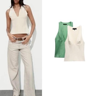 Zara made in Morocco đủ tag áo cotton không tay cổ V xinh  - nữ