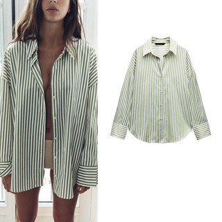 áo Zara made in Morocco đủ tag sơ mi Mùa xuân mùa hè sọc xanh nhỏ mặc gầy Luumooc