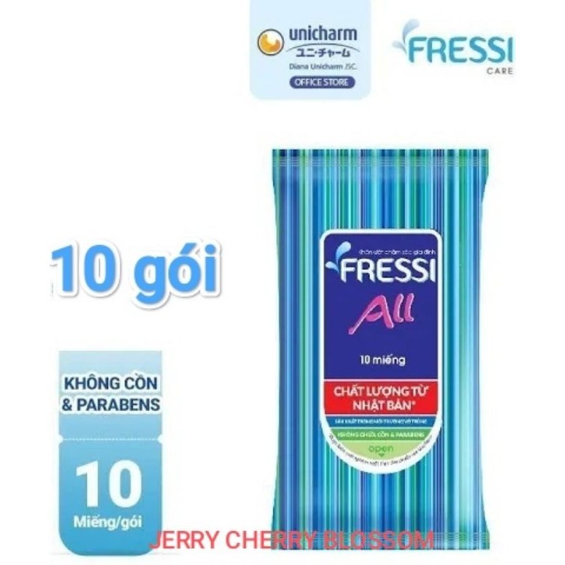 10 gói khăn ướt Fressi Care all chăm sóc gia đình 10 tờ