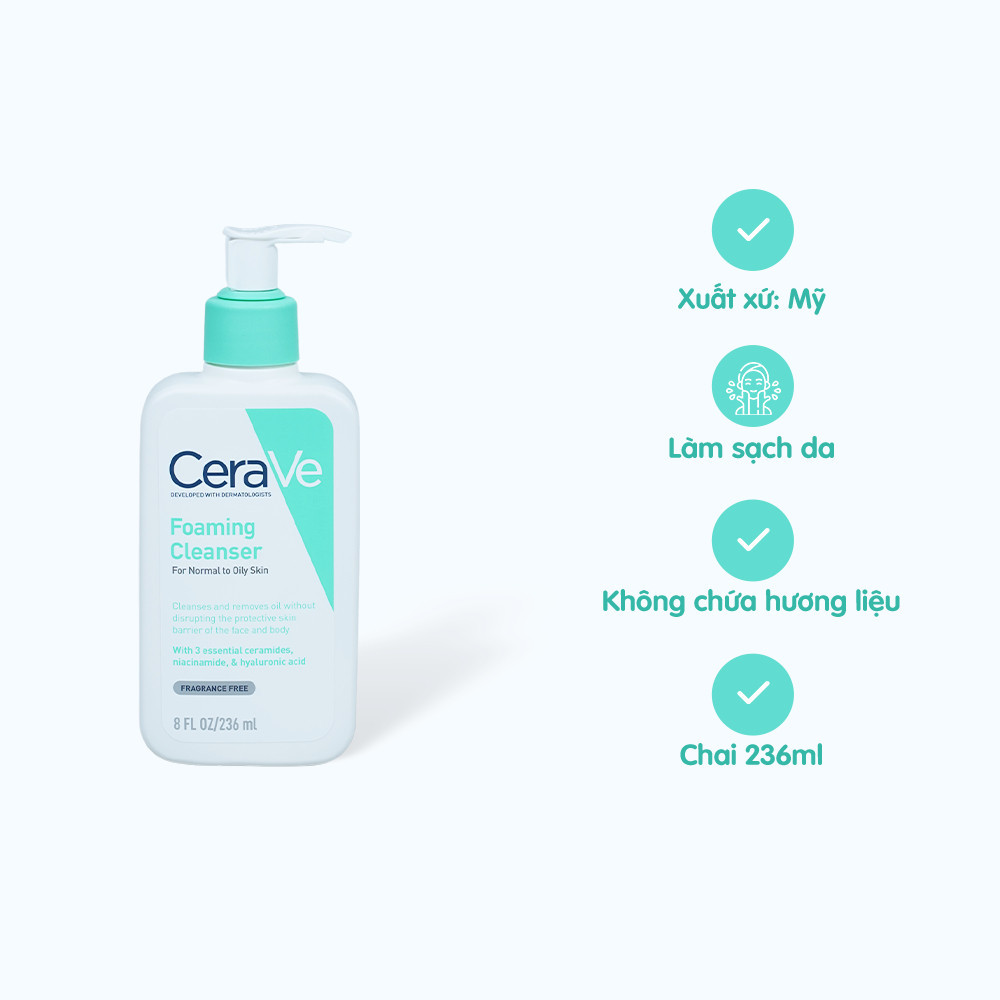 Sữa rửa mặt CERAVE Foaming Cleanser giúp làm sạch da, dành cho da dầu ...