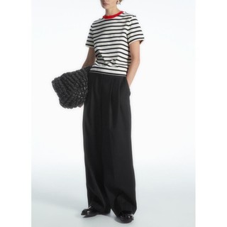 Áo Zara made in Morocco cotton thun kẻ ngang đen trắng cổ đỏ Luumooc