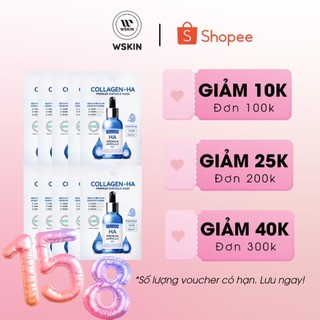 COMBO 10 Mặt nạ Collagen TRẮNG DA- CẤP ẨM- XÓA NHĂN WSKIN Collagen HA Ampoule Mask(Hộp 10 mặt nạ)