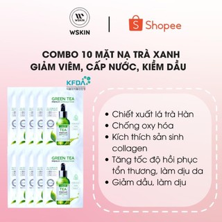 COMBO 10 Mặt nạ trà xanh trắng da giảm dầu Wskin Green Tea Ampoule Mask