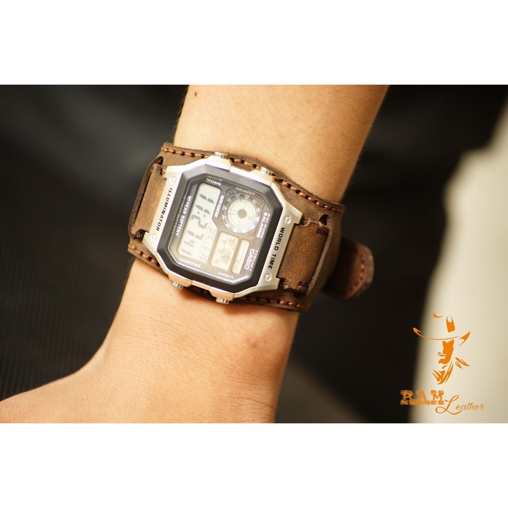 Tổng Hợp Dây đồng hồ siêu bền da bò thật handmade Cho Casio AE 1200 Bản