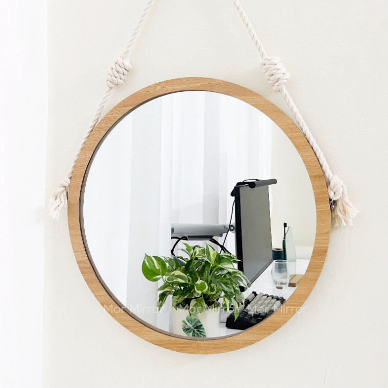 Gương gỗ tròn treo tường thời thượng TDECOR đủ kích tấc tặng dây và móc treo không khoan