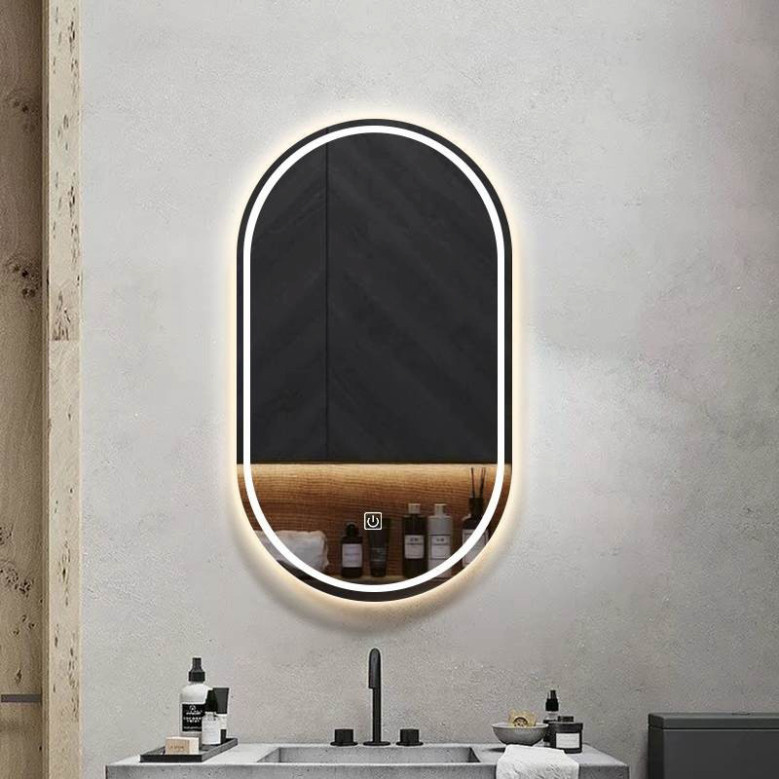 Gương oval treo tường decor phòng, phòng tắm Decor Smart thi công viền led Touch cao cấp