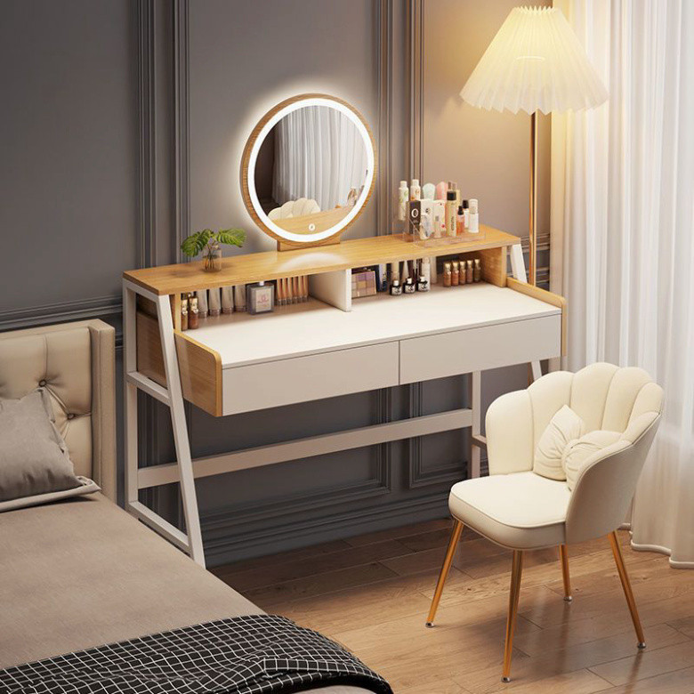 Gương tròn để bàn make up Decor Smart phối hợp cảm biến LED thời thượng khuyến mãi kèm theo đế gỗ