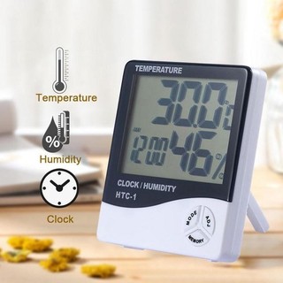 HCM Nhiệt ẩm kế điện tử LCD HTC-1 đo nhiệt độ, độ ẩm, đồng hồ báo thức (có sẵn pin) - Nhiệt kế HTC1