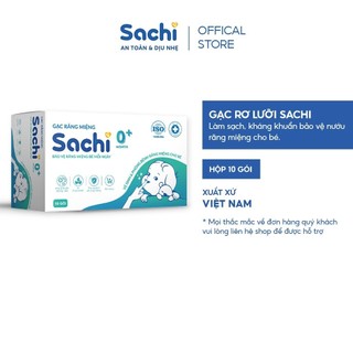 Gạc rơ lưỡi Sachi thành phần tự nhiên, làm sạch, kháng khuẩn bảo vệ nướu răng miệng cho bé - Hộp 10 gói/Hộp 30 gói