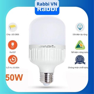Bóng đèn LED 50/40/30/20/10/5w siêu sáng tiết kiệm điện, LED BULB trụ LINH PHI chống nước BẢO HÀNH đổi mới 6 tháng RABBI
