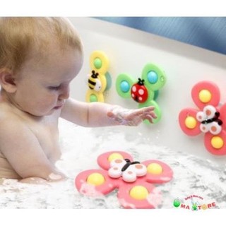 Đồ chơi bộ 3 con quay hình cánh côn trùng hít tường xúc xắc lục lạc xoay cho bé