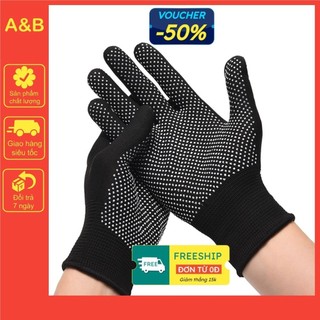 [Chuyên Sỉ] SET10, 20, 30 ĐÔI Găng Tay Lao Động Co Dãn 4 Chiều Thoáng Mát Có Hạt Chống Trượt Màu Đen - Găng tay Bảo Hộ