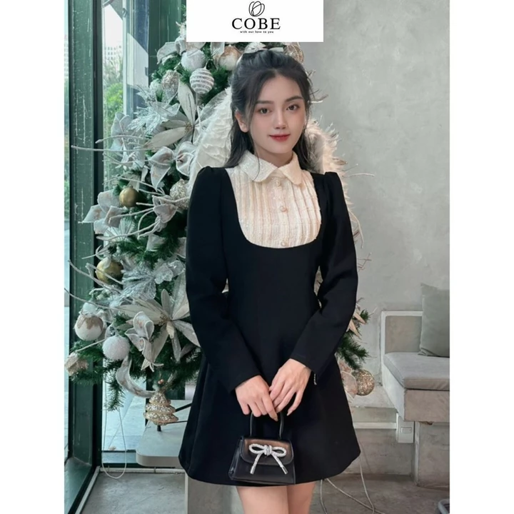 Váy thiết kế nữ cổ sen xếp ly đầm váy nữ thiết kế tiểu thư chiết eo tôn dáng thiết kế thanh lịch cobe.official