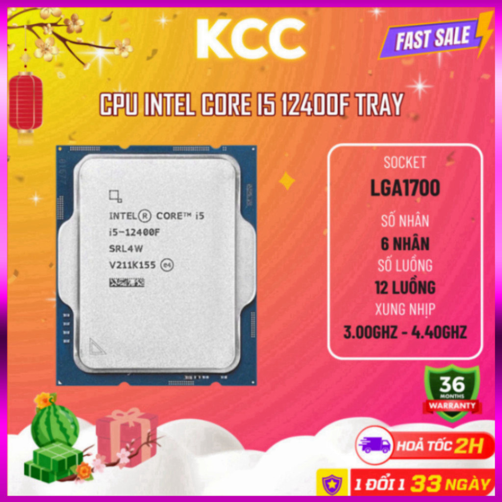 Bộ vi xử lý CPU Intel Core I5 12400F đời 12 LGA1700 6 nhân 12 luồng 4 ...