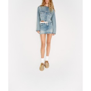Áo Zara made in Morocco đủ tag khoác Denim croptop phong cách và chân váy cạp trắng Luumooc